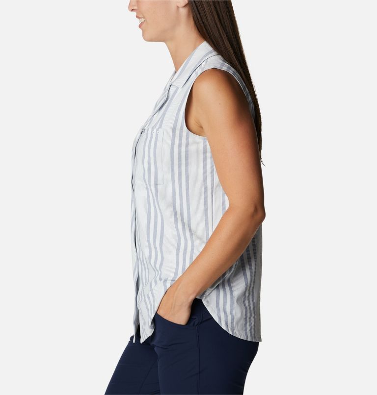 Thumbnail: Women's PFG Sun Drifter Woven Sleeveless Shirt, Color: Collegiate Navy Stripe, image 3