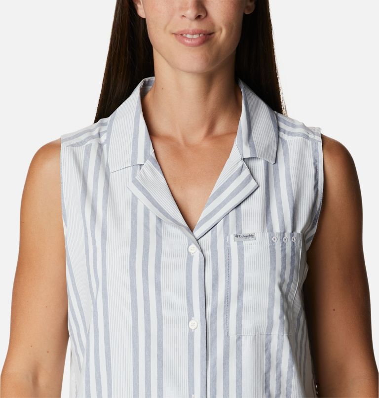 Thumbnail: Women's PFG Sun Drifter Woven Sleeveless Shirt, Color: Collegiate Navy Stripe, image 4