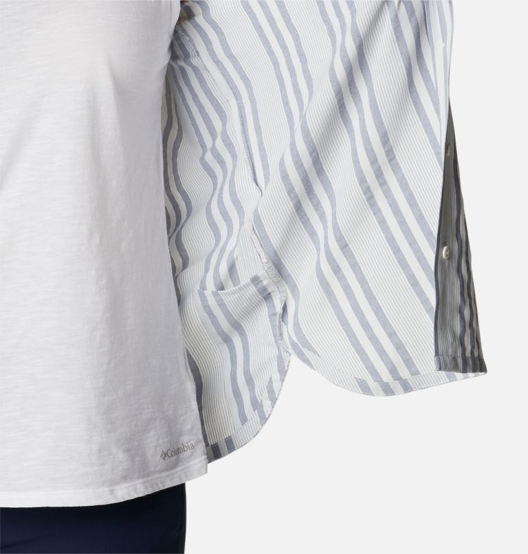 Women's PFG Sun Drifter Woven Sleeveless Shirt, Color: Collegiate Navy Stripe, image 6
