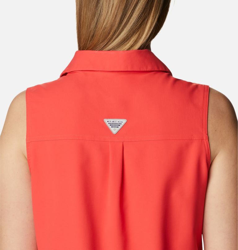 Women's PFG Sun Drifter Woven Sleeveless Shirt, Color: Red Hibiscus, image 5
