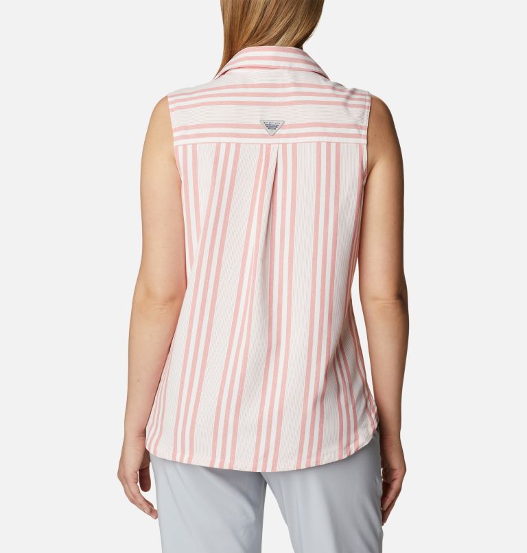 Women's PFG Sun Drifter Woven Sleeveless Shirt, Color: Red Spark Stripe, image 2