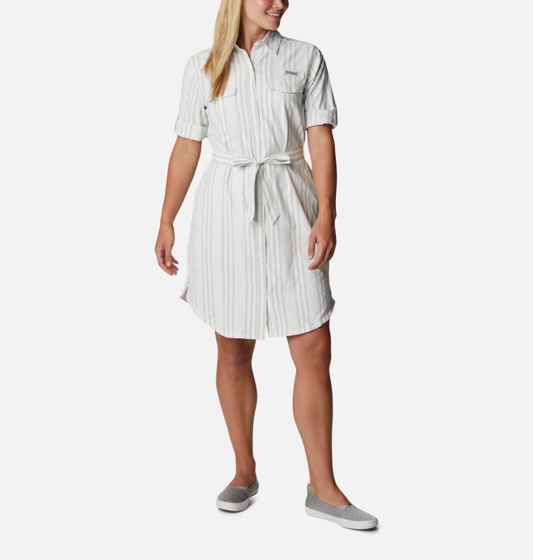 Women's PFG Sun Drifter Woven Dress, Color: Cool Grey Stripe, image 6