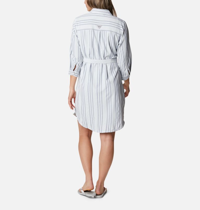Women's PFG Sun Drifter Woven Dress, Color: Collegiate Navy Stripe, image 2