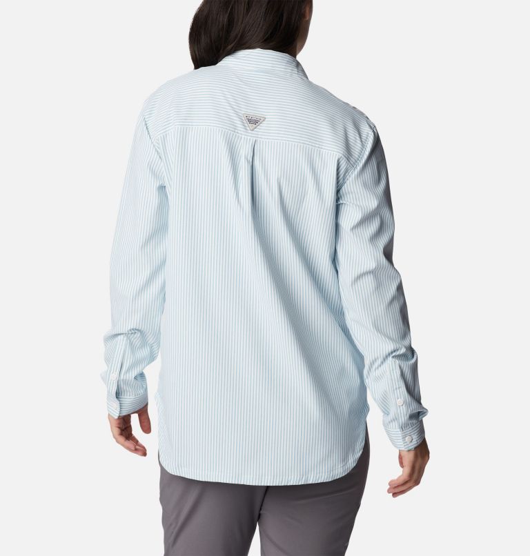 Thumbnail: Women's PFG Sun Drifter Woven Long Sleeve Shirt, Color: Sea Wave, Oxford Stripe, image 2