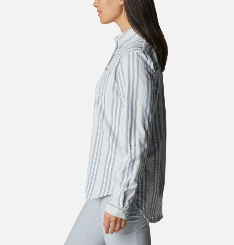 Women's PFG Sun Drifter Woven Long Sleeve Shirt, Color: Collegiate Navy Stripe, image 3