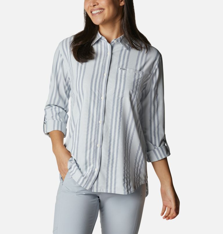Thumbnail: Women's PFG Sun Drifter Woven Long Sleeve Shirt, Color: Collegiate Navy Stripe, image 7