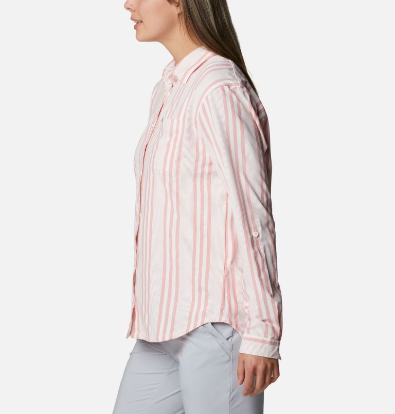 Women's PFG Sun Drifter Woven Long Sleeve Shirt, Color: Red Spark Stripe, image 3