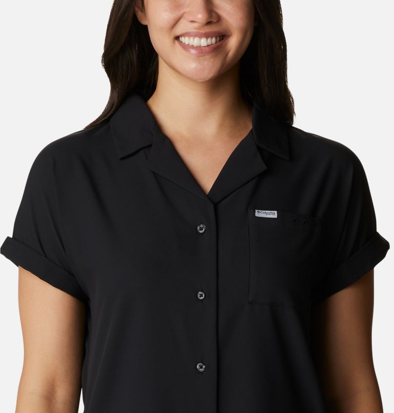 Women's PFG Sun Drifter Woven Short Sleeve Shirt, Color: Black, image 4