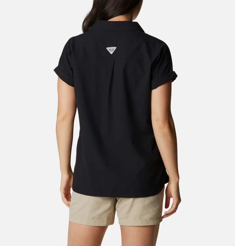 Women's PFG Sun Drifter Woven Short Sleeve Shirt, Color: Black, image 2
