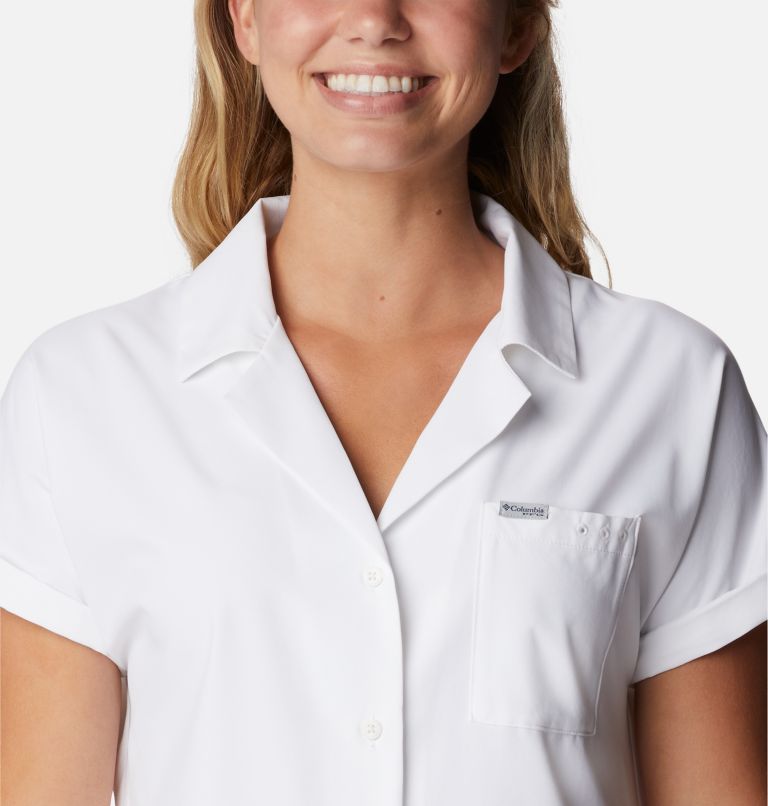 Women's PFG Sun Drifter Woven Short Sleeve Shirt, Color: White, image 4