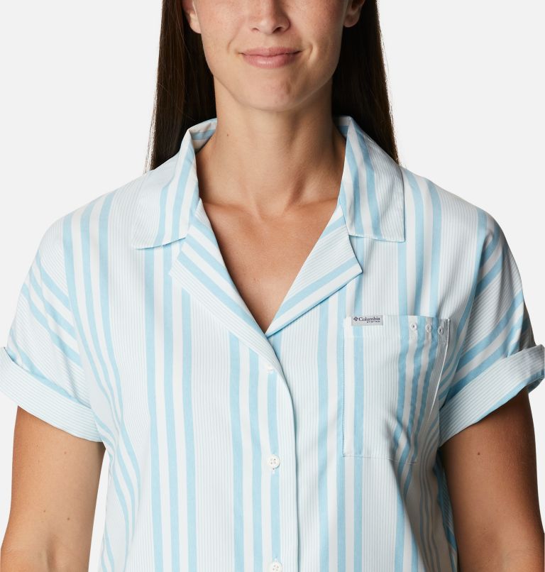 Thumbnail: Women's Sun Drifter Woven Short Sleeve Shirt, Color: Atoll Stripe, image 4
