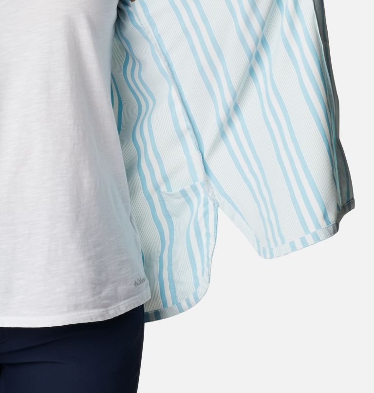 Women's PFG Sun Drifter Woven Short Sleeve Shirt, Color: Atoll Stripe, image 6
