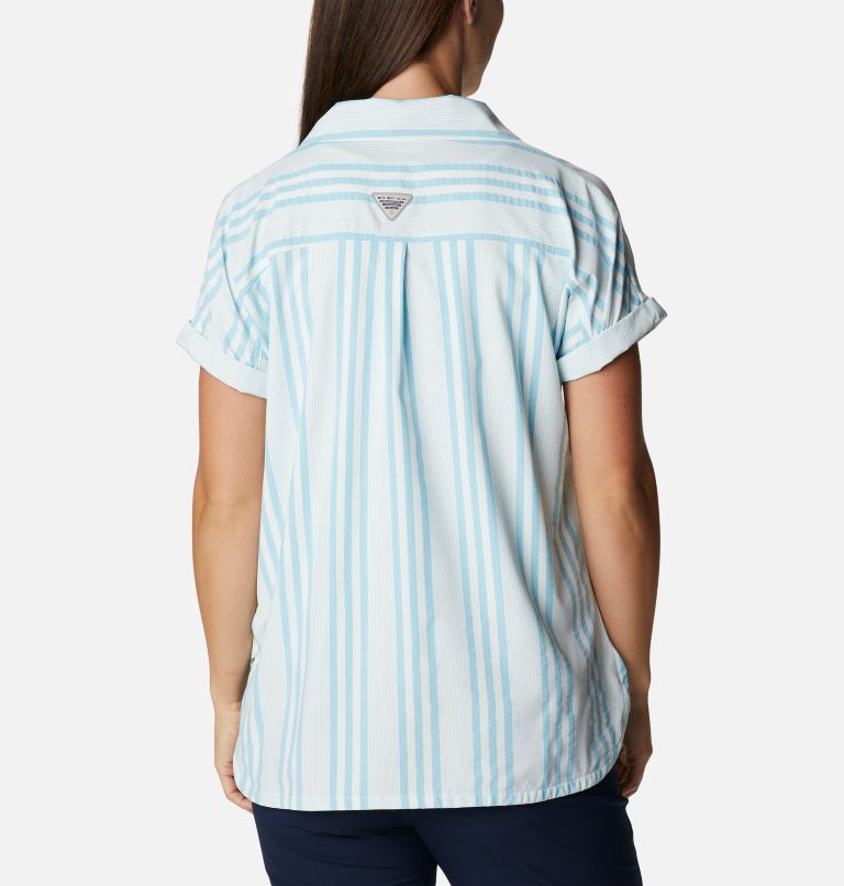 Women's Sun Drifter Woven Short Sleeve Shirt, Color: Atoll Stripe, image 2