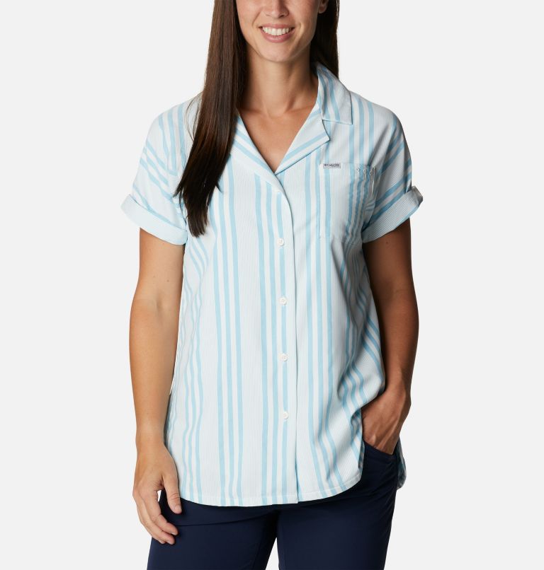 Thumbnail: Women's Sun Drifter Woven Short Sleeve Shirt, Color: Atoll Stripe, image 1