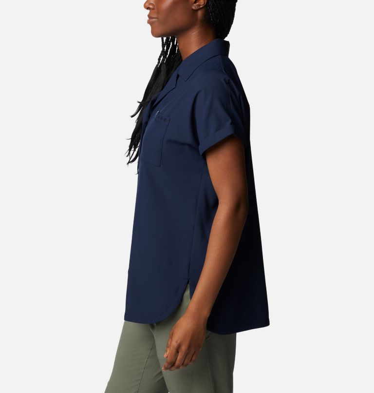 Women's PFG Sun Drifter Woven Short Sleeve Shirt, Color: Collegiate Navy, image 3