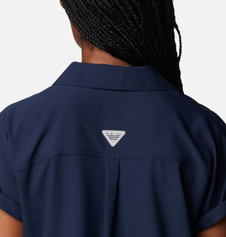 Women's PFG Sun Drifter Woven Short Sleeve Shirt, Color: Collegiate Navy, image 6