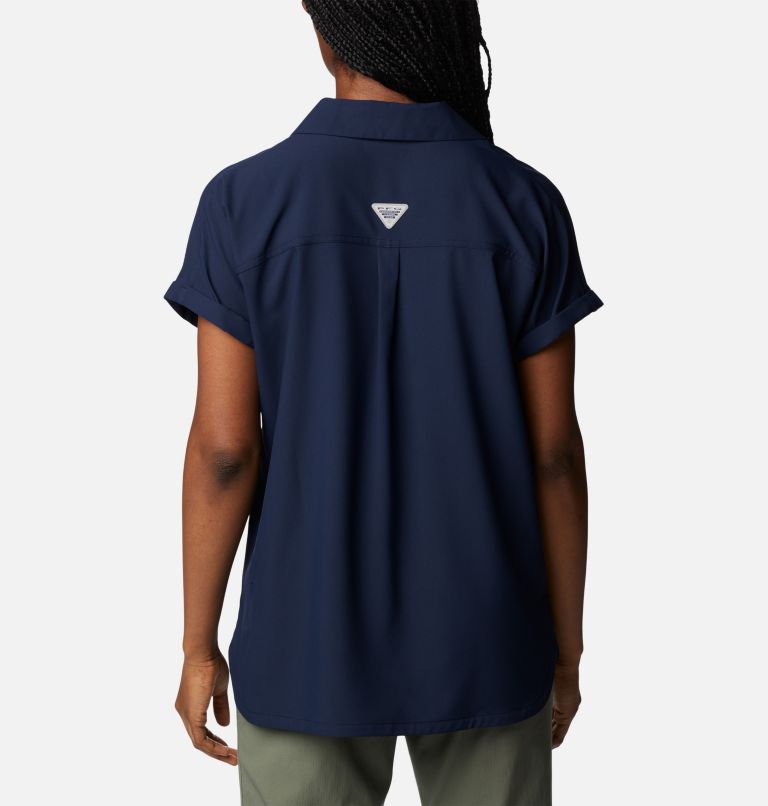 Women's PFG Sun Drifter Woven Short Sleeve Shirt, Color: Collegiate Navy, image 2