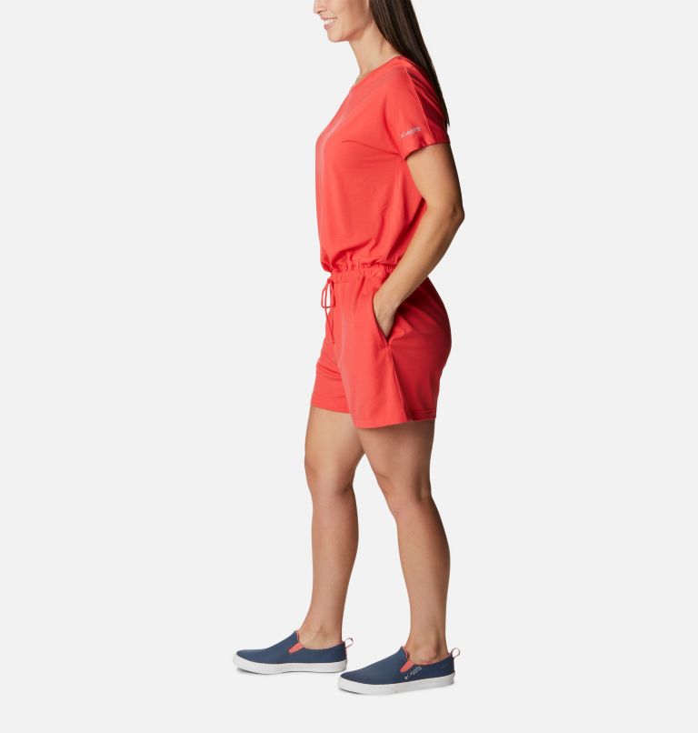 Women's PFG Slack Water Knit Romper, Color: Red Hibiscus