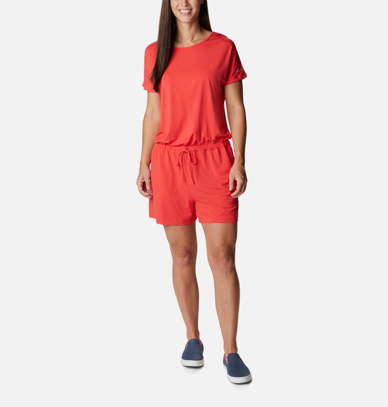 Women's Slack Water Knit Romper, Color: Red Hibiscus, image 1