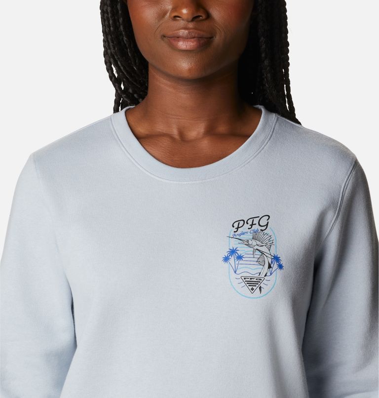 Women's PFG Slack Water Crew Sweatshirt, Color: Cirrus Grey, Fight Club, image 4