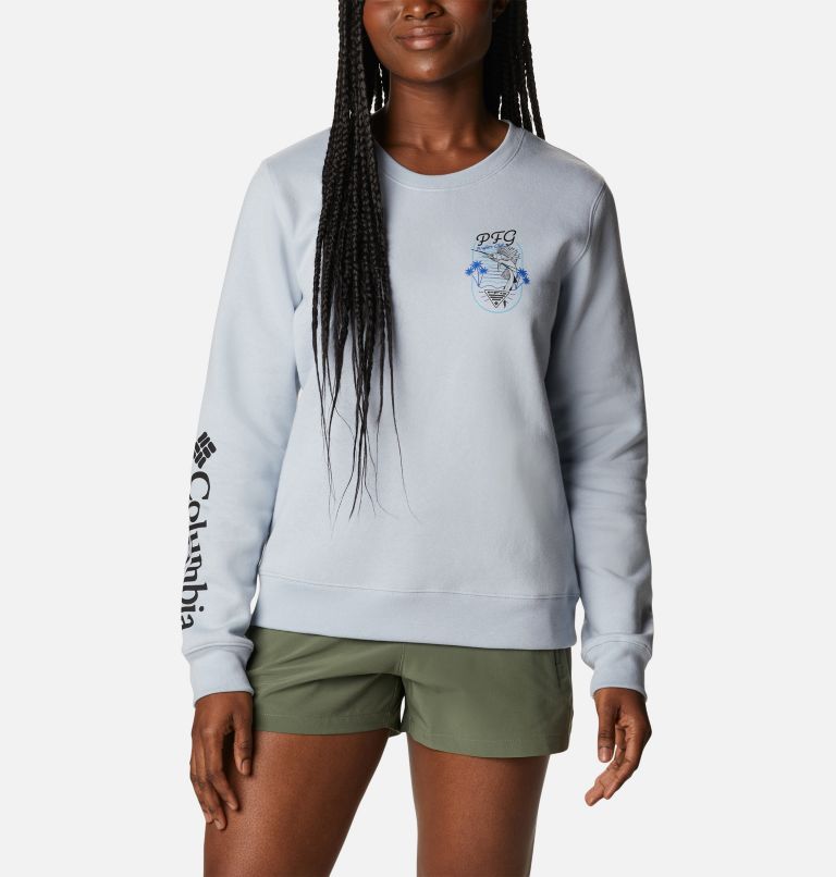 Women's PFG Slack Water Crew Sweatshirt, Color: Cirrus Grey, Fight Club
