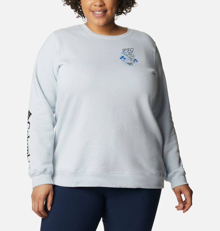 Women's PFG Slack Water Crew Sweatshirt- Plus Size, Color: Cirrus Grey, Fight Club