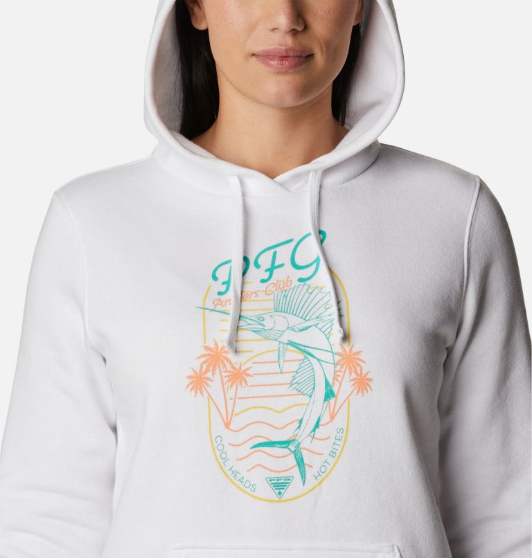 Thumbnail: Women's Slack Water Graphic Hoodie, Color: White, Electric Turquoise, image 4