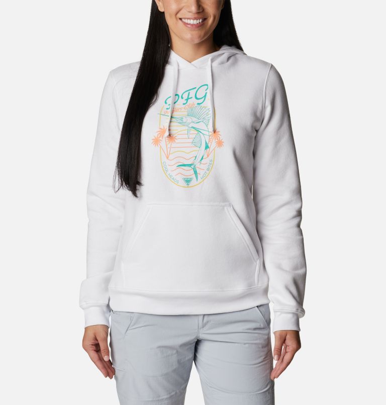 Women's Slack Water Graphic Hoodie, Color: White, Electric Turquoise, image 1