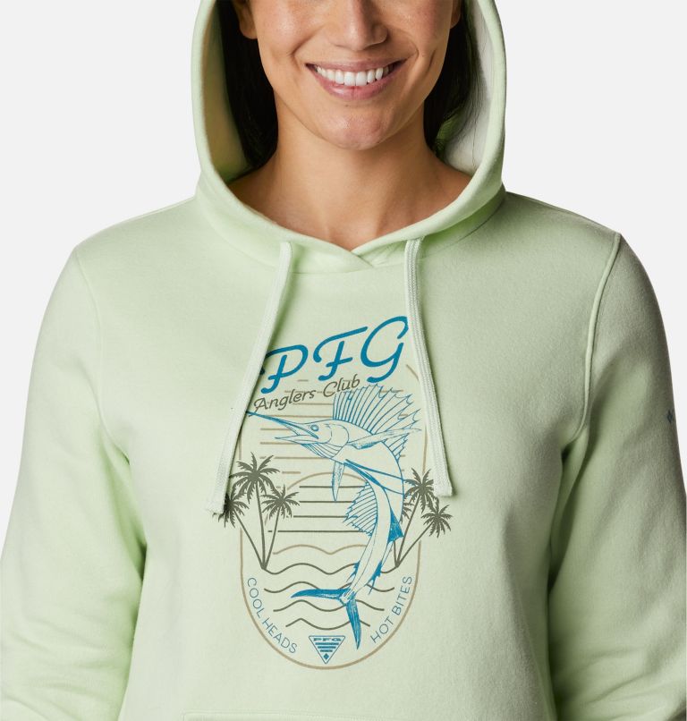 Thumbnail: Women's PFG Slack Water Graphic Hoodie, Color: Light Lime, Deep Marine, image 4