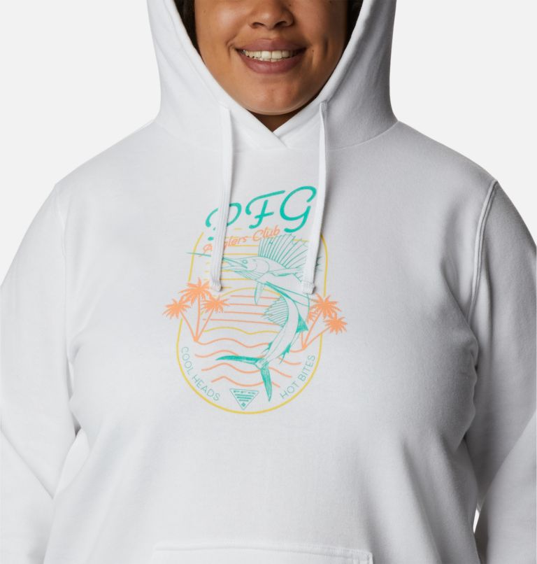 Women's Slack Water Graphic Hoodie - Plus Size, Color: White, Electric Turquoise