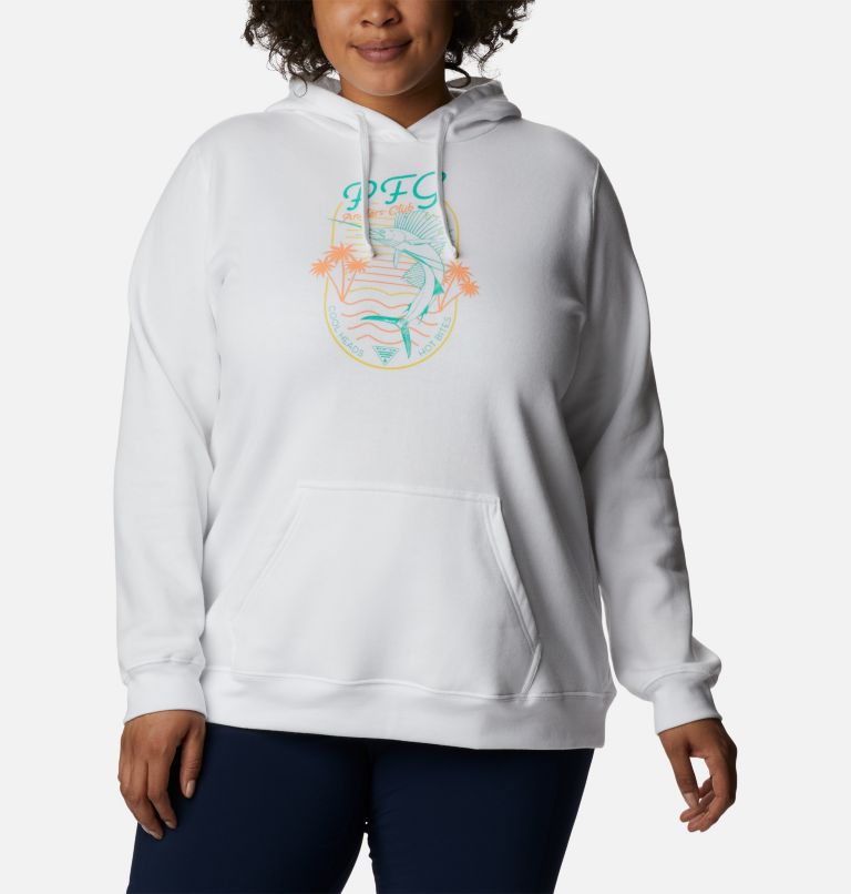 Thumbnail: Women's Slack Water Graphic Hoodie - Plus Size, Color: White, Electric Turquoise, image 1