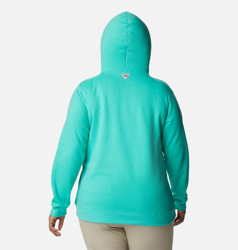 Women's PFG Slack Water Graphic Hoodie - Plus Size, Color: Electric Turquoise, Sun Glow