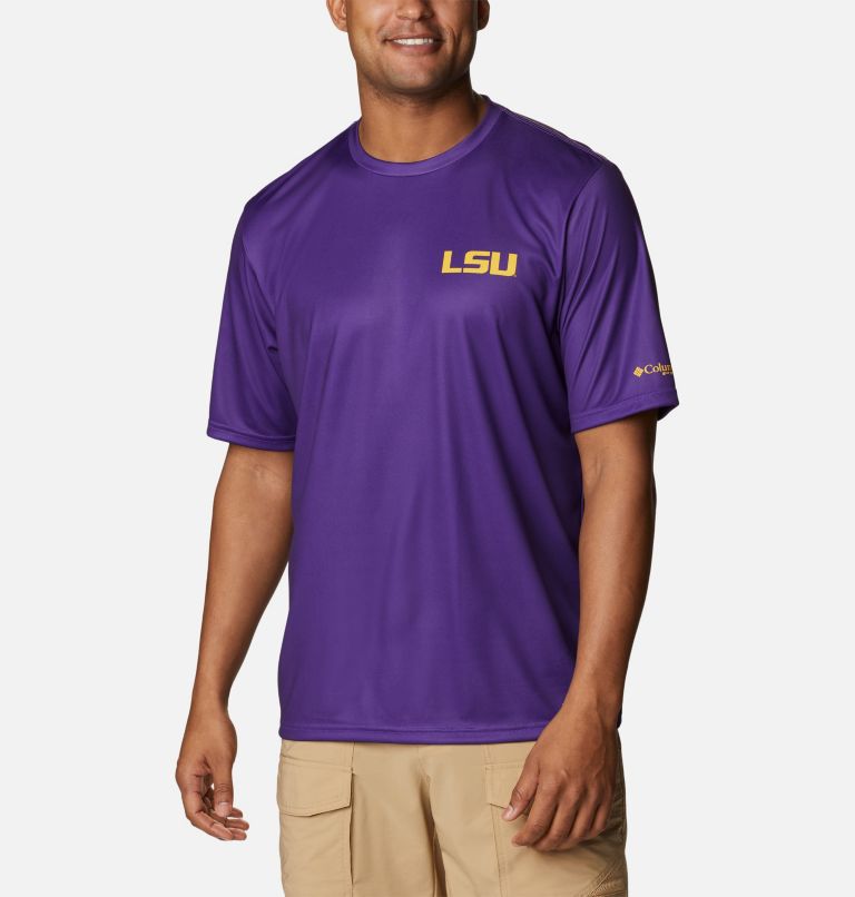 Thumbnail: Men's Collegiate PFG Terminal Tackle Short Sleeve Shirt - LSU, Color: LSU - Vivid Purple, image 1
