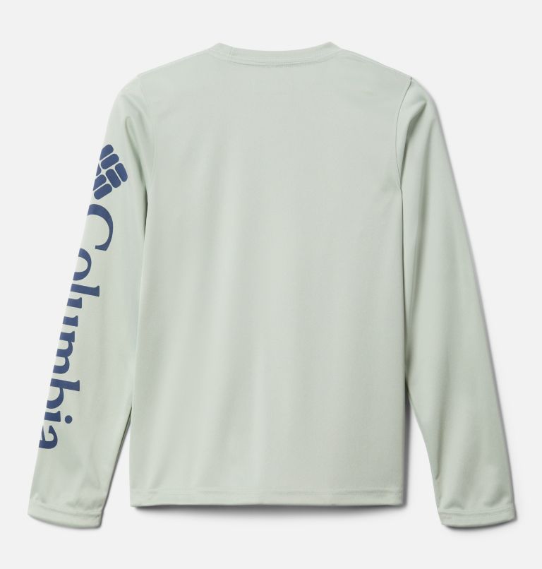 Boys' PFG Terminal Tackle Heather Long Sleeve Shirt, Color: Cool Green Heather, Carbon Logo, image 2