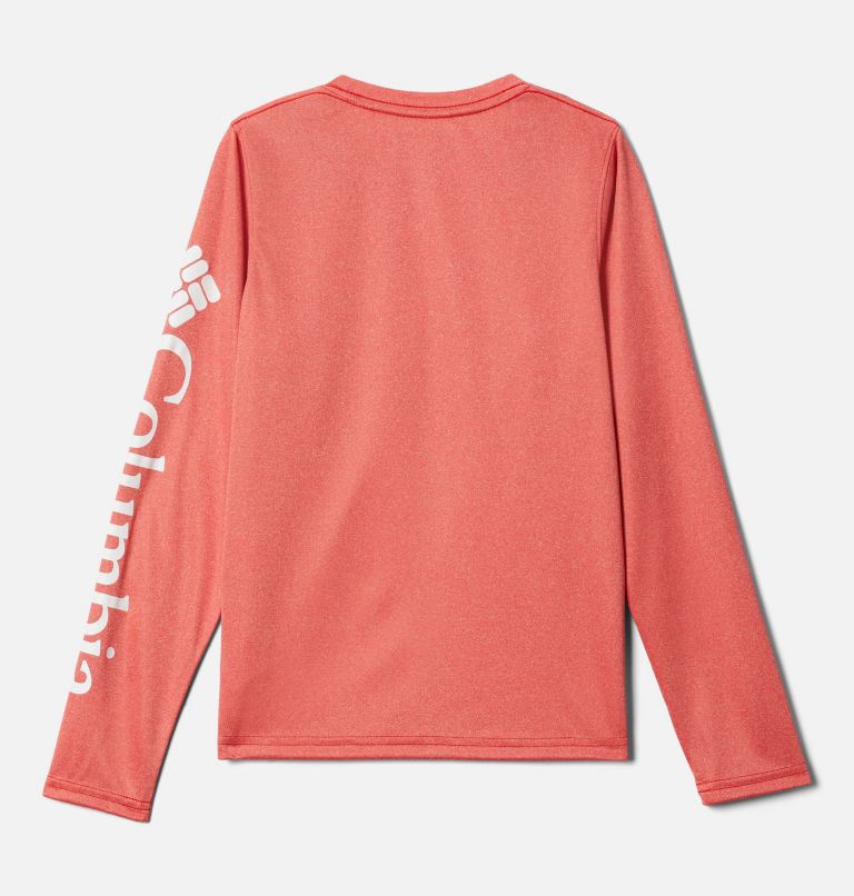 Boys' PFG Terminal Tackle Heather Long Sleeve Shirt, Color: Red Spark Heather, White Logo