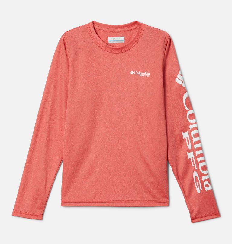 Thumbnail: Terminal Tackle Heather Long Sleeve | 696 | L, Color: Red Spark Heather, White Logo, image 1