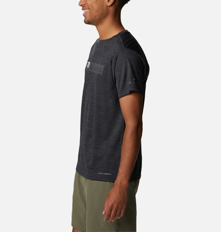 Men's Alpine Chill Zero Graphic Short Sleeve Shirt, Color: Black Heather, Ridgescape Graphic