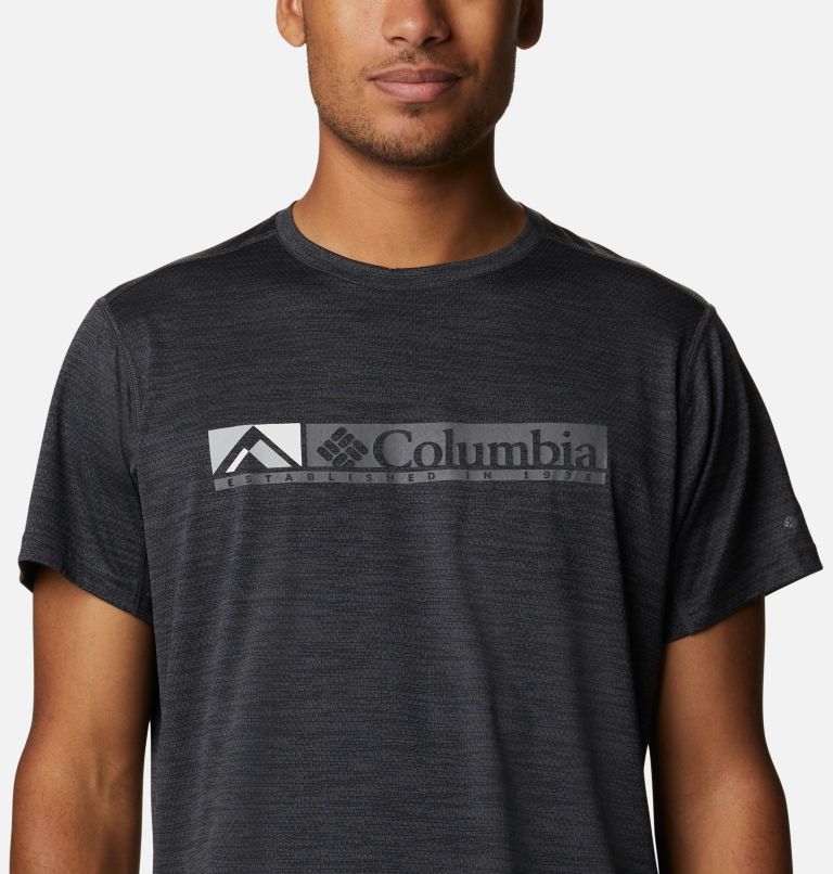 Men's Alpine Chill Zero Graphic Short Sleeve Shirt, Color: Black Heather, Ridgescape Graphic
