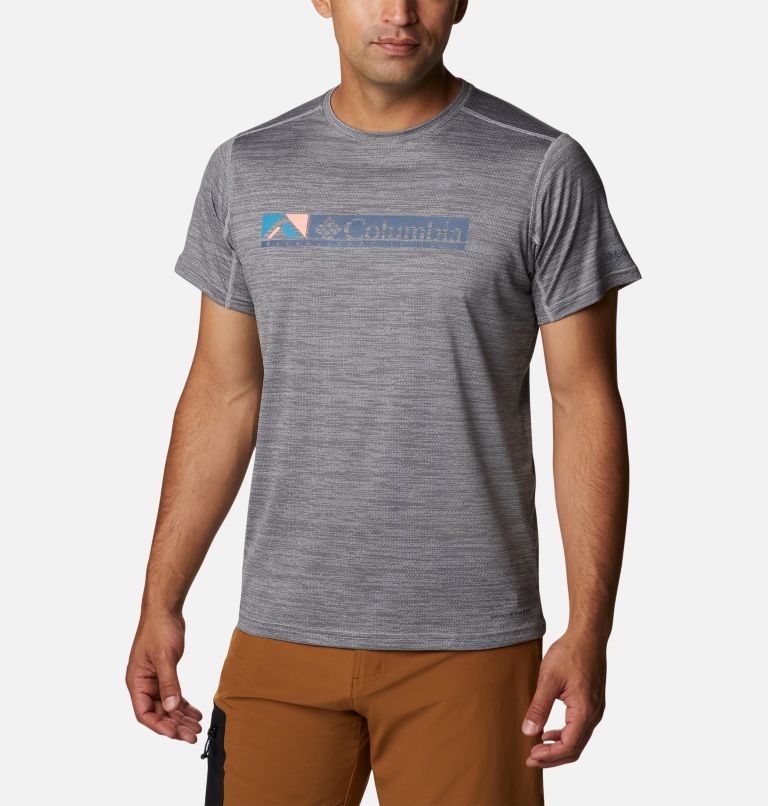 Men's Alpine Chill Zero Graphic Short Sleeve Shirt, Color: Columbia Grey Hthr, Ridgescape Graphic