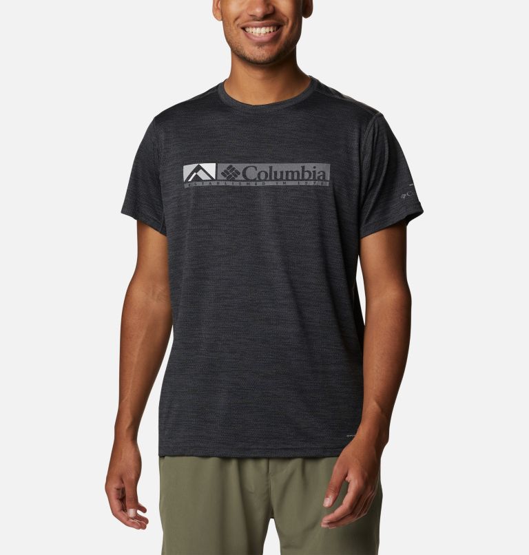 Thumbnail: Men’s Alpine Chill Zero Graphic Technical T-Shirt, Color: Black Heather, Ridgescape Graphic, image 1