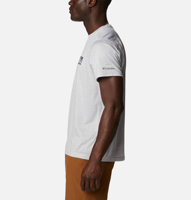 Thumbnail: Men’s Alpine Chill Zero Graphic Technical T-Shirt, Color: White Heather, Ridgescape Graphic, image 3