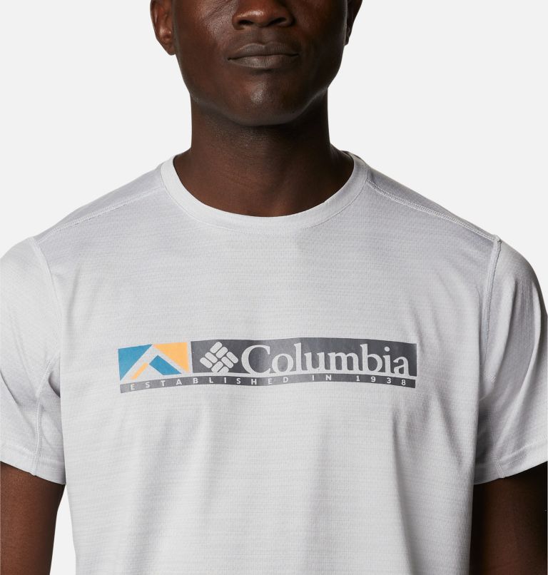 Thumbnail: Men’s Alpine Chill Zero Graphic Technical T-Shirt, Color: White Heather, Ridgescape Graphic, image 4