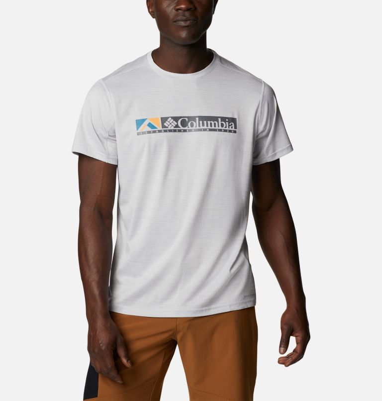 Thumbnail: Camiseta técnica estampada Alpine Chill Zero para hombre, Color: White Heather, Ridgescape Graphic, image 1
