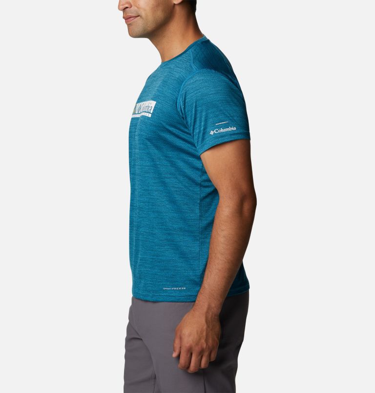 Men’s Alpine Chill Zero Graphic Technical T-Shirt, Color: Deep Marine Heather, Ridgescape Graphic, image 3