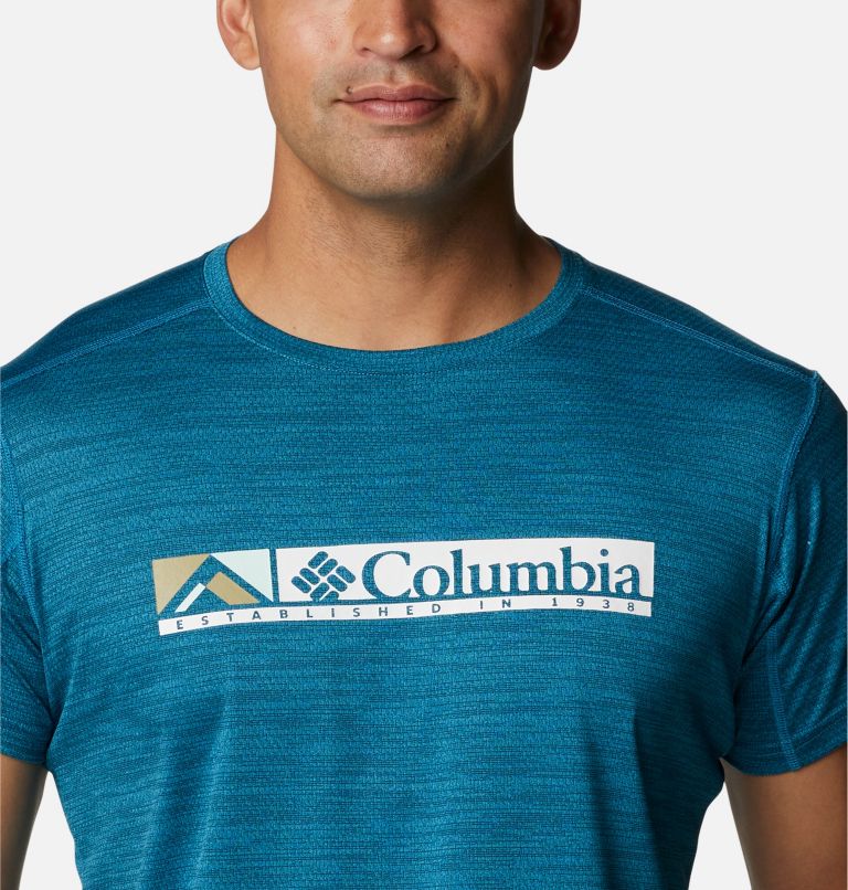 Thumbnail: Men’s Alpine Chill Zero Graphic Technical T-Shirt, Color: Deep Marine Heather, Ridgescape Graphic, image 4