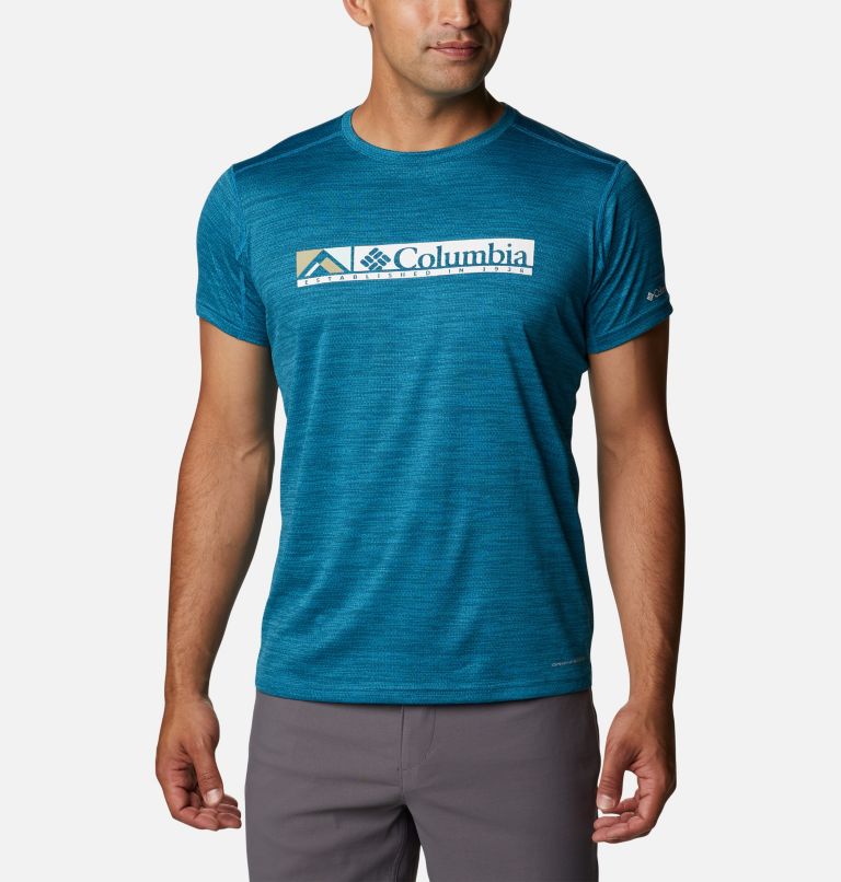 Camiseta técnica estampada Alpine Chill Zero para hombre, Color: Deep Marine Heather, Ridgescape Graphic, image 1