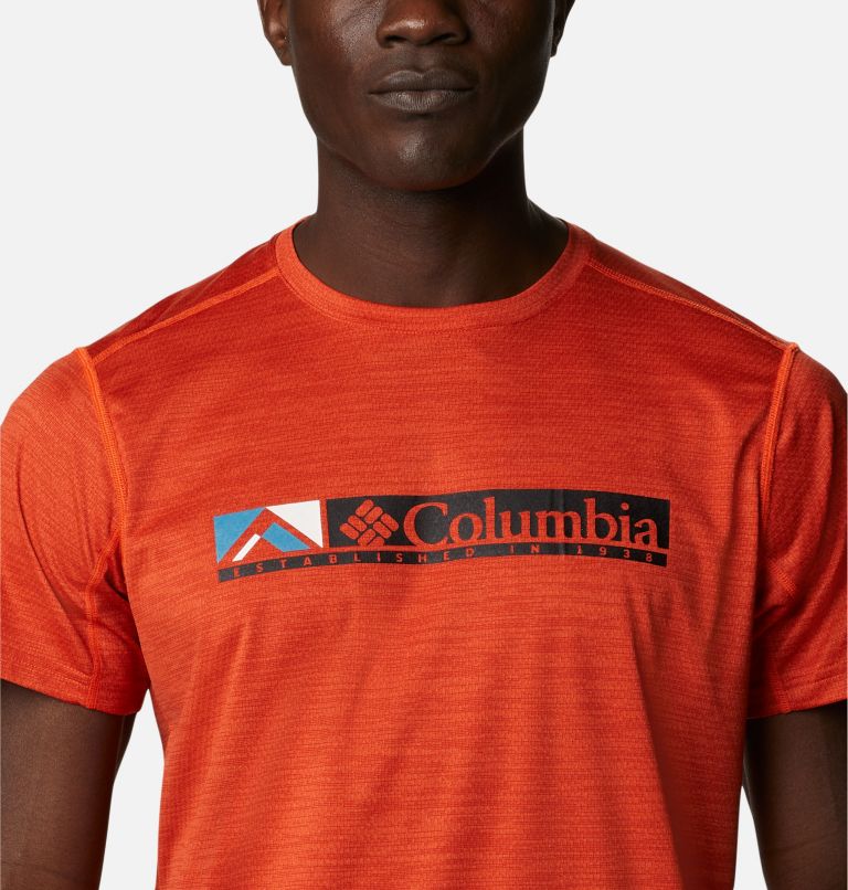 Camiseta técnica estampada Alpine Chill Zero para hombre, Color: Red Quartz Heather, Ridgescape Graphic, image 4