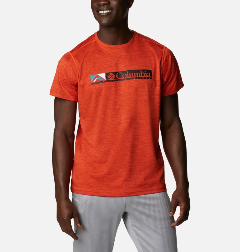 Camiseta técnica estampada Alpine Chill Zero para hombre, Color: Red Quartz Heather, Ridgescape Graphic, image 1