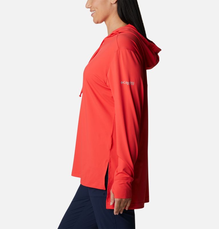 Women's PFG Freezer Cover Up II Hooded Shirt, Color: Red Hibiscus