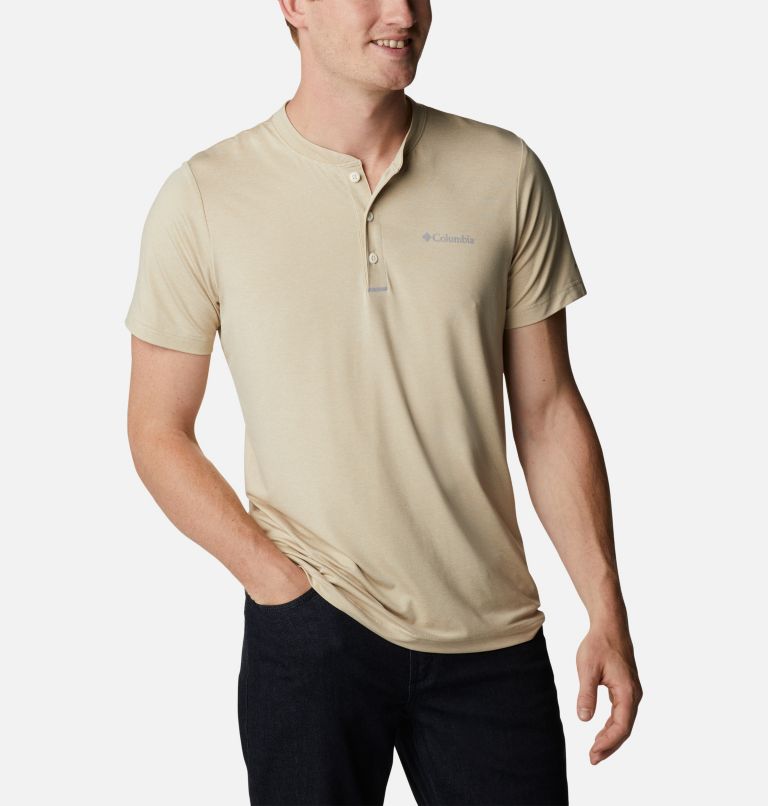 Thumbnail: Men's Tech Trail Short Sleeve Henley, Color: Ancient Fossil Heather, image 5